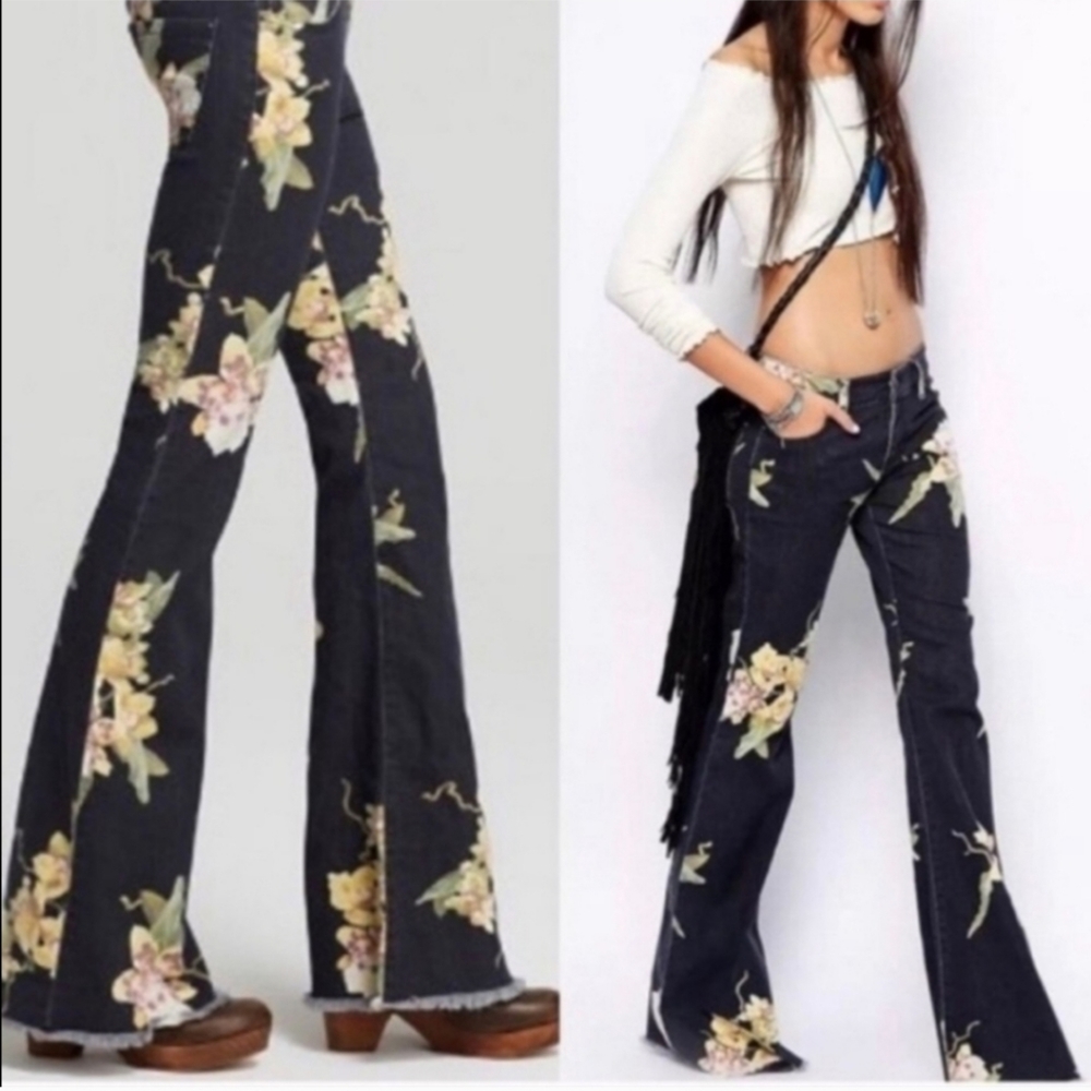 Free People Retro Floral Flares